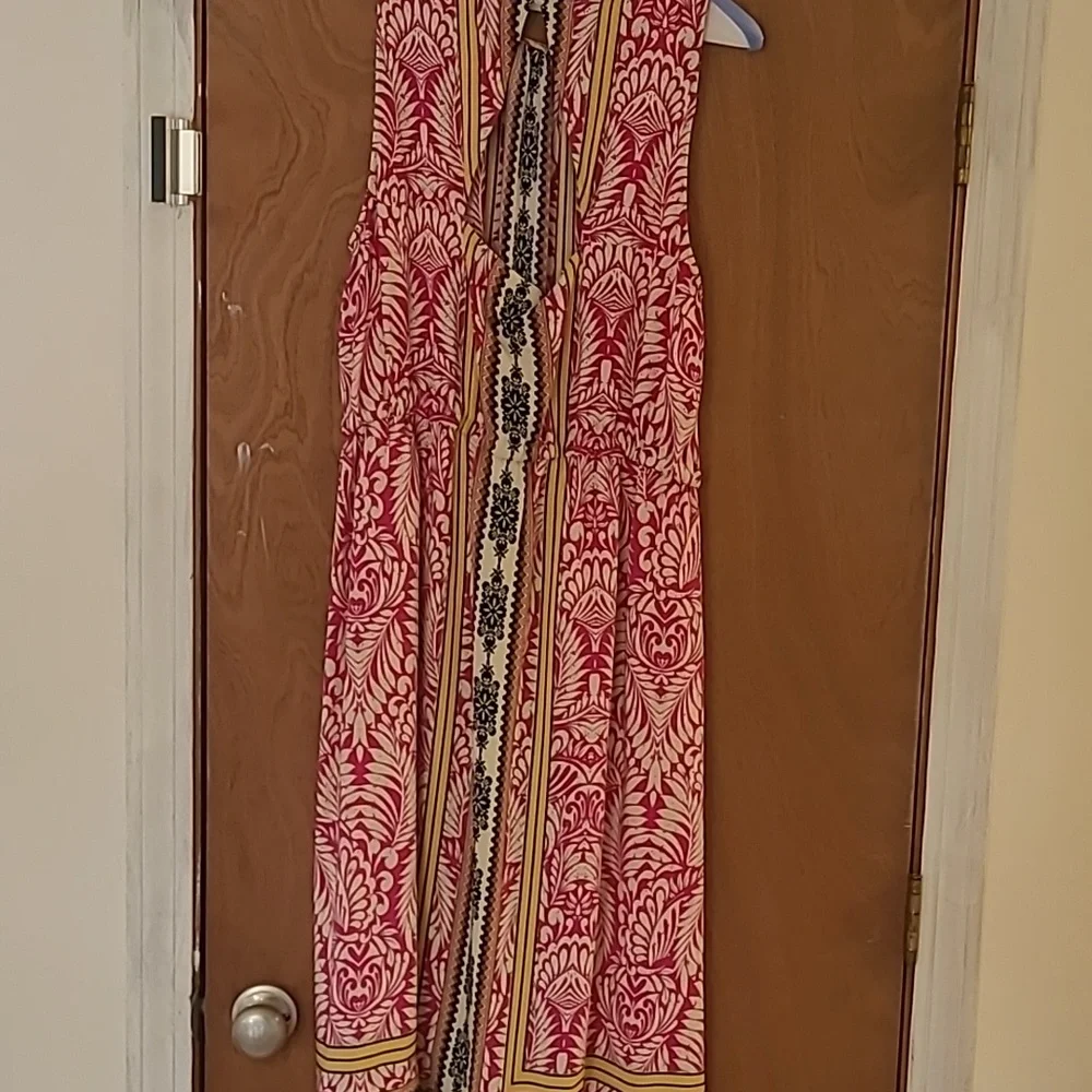 LOFT Pink and Yellow Patterned Sleeveless Dress - Picture 3 of 5